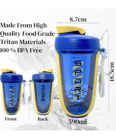 Qavi Protein Shaker Bottle - 590ml Yellow | Stainless Steel Mixing Ball | BPA-Free Tritan Material | Leakproof & Odourless - Buy Online on GoSupps.com