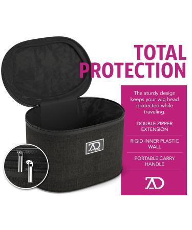 Wig Travel Case - 8-12 High Wig Box with Collapsible Stand - Dome Foam Head - Zipper Carrying Case for Safe Storage and Travel of Wigs (Denim Black) - Buy Online on GoSupps.com