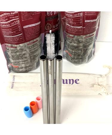 WuFuYuan Boba Tapioca Pearl Bubble Tea DIY Set | Black Large Balls 8.8oz (3 pack) + Reusable Stainless Steel Boba Straws & Silicone Tips | 1 Cleaning Brush & Canvas Bag - Buy Online on GoSupps.com