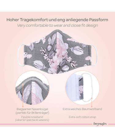 Dance Pattern Washable Cotton Mask for Kids & Adults | 100% Cotton | Nose Bracket & Filter Bag | Oeko-Tex Standard 100 | 2-Layer Mouth & Nose Protection - Flowers M (1 Series) - Buy Online on GoSupps.com