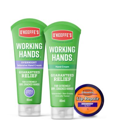 O'Keeffe's Working Hands Overnight 80ml Working Hands 80ml & Lip Repair Overnight 7g (Triple Pack) 3 Piece Set Single