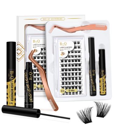 B&Q Eyelash Extension Kit B24 Lash Extension Kit 72Pcs Lash Clusters Individual Lashes Thin Band Cluster Lashes Kit Eyelash Clusters DIY Lash Kit with Tweezers and Lash Bond and Remover (Kit B24) D-8-16 MIX B 24-Kit