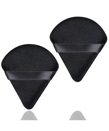 2 Pcs Triangle Makeup Powder Puff for Face Powder Soft Triangle Velour Powder Puff Reusable Triangle Powder Pad Pressed Applicator for Under Eyes and Face Corners Loose Setting Powder (Black & Black) Black+Black