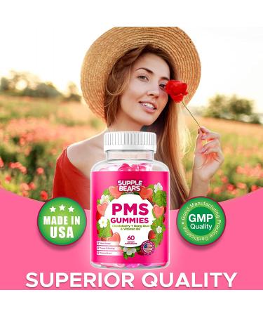 PMS Relief Gummies for Women & Teens | Cramp, Bloat & Mood Swing Support | Made in USA (Strawberry, 60 Count) - Buy Online on GoSupps.com