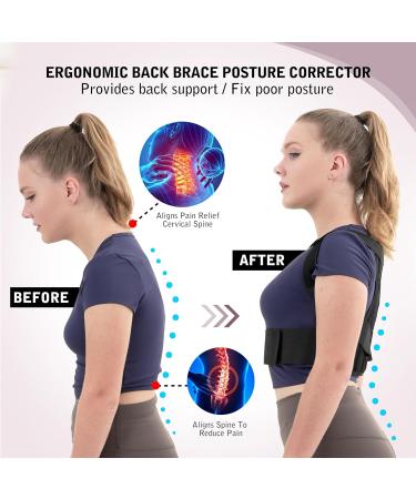 Posture Corrector for Women & Men | Adjustable Back Straightener & Upper Back Brace - Scoliosis Hunchback Support (XX-Large/Black - Buy Online on GoSupps.com