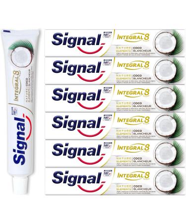 SIGNAL - Integral 8 Nature Elements Coconut Toothpaste - Whiter teeth - Mineral zinc - 96% ingredients of natural origin (pack of 6x75ml) - Buy Online on GoSupps.com