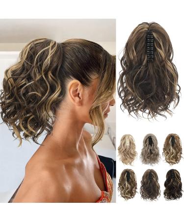 REECHO Ponytail Extension Claw Clip in Ponytail Hair Extensions 10 Inch Short Curly Ponytail Natural Wavy Synthetic Hairpiece for Women Brown with Honey Blonde Highlights 10 Inch Brown with Honey Blonde Highlights - Buy Online on GoSupps.com