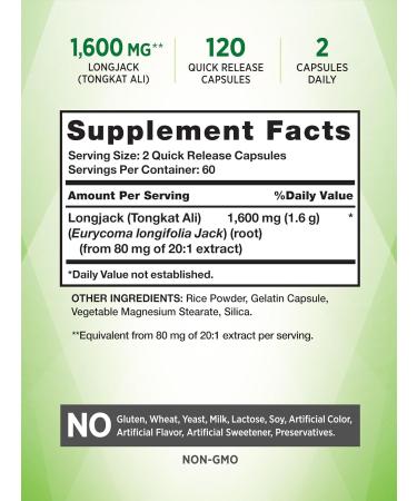 Longjack Tongkat Ali 1600mg - Natural Boost for Energy & Stamina - 120 Capsules - Buy Online on GoSupps.com