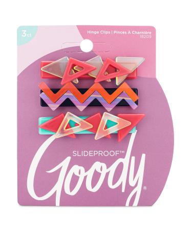 Goody Slideproof Hair Snap Clips - 3 Count Assorted Nostalgia - Just Snap Into Place - Hinge Clips Suitable for All Hair Types - Pain-Free Hair Accessories for Women and Girls - All Day Comfort