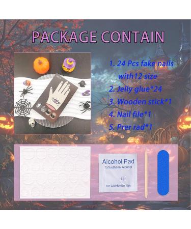 Halloween Press on Nails | Short Square Black French Fake Nails with Ghost & Pumpkin Designs | 24 Pcs Full Cover Acrylic Nails for Women & Girls - Buy Online on GoSupps.com