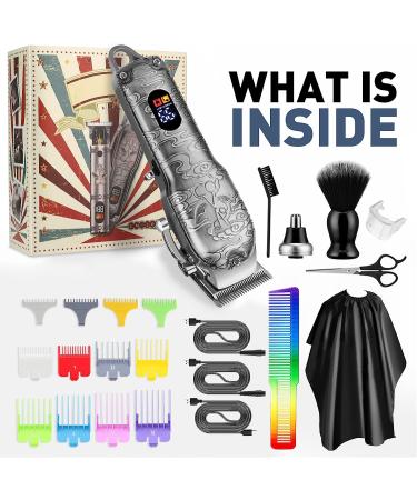 RESUXI 3pcs Hair Clippers Set for Men - Cordless Professional Barber Trimmer Kit with LED Display - USB Rechargeable - Grey - Buy Online on GoSupps.com