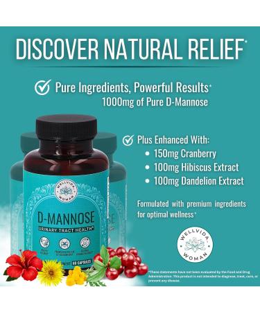 Natural D Mannose 1000mg Capsules | Antioxidant-Rich Cranberry & Hibiscus Supplement | UTI Support for Women | 30-Day Supply | Boost Urinary Tract Health - Buy Online on GoSupps.com