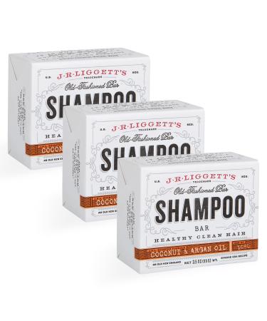 J R LIGGETT'S All-Natural Shampoo Bar  Virgin Coconut and Argan Oil - Strong and Healthy Hair-Nourish Follicles with Antioxidants and Vitamins-Detergent and Sulfate-Free  Set of Three  3.5 Ounce Bars Coconut/Argan