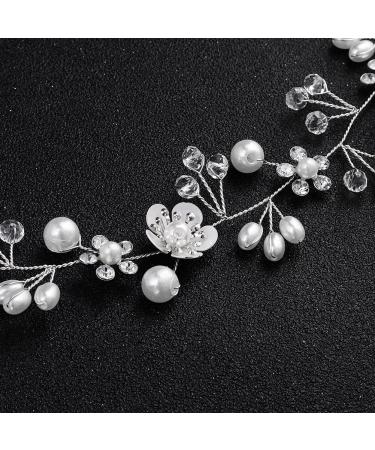 Buy Uongeod Bridal Jewelry | Crystal Pearls Bohemian Headpiece & Flower Vine - Silver Wedding Accessories - Buy Online on GoSupps.com