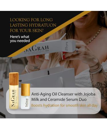 SaGrah Beauty Anti-Aging Oil Cleanser with Jojoba Milk (3.4 oz) and Hydrating Face Moisturizer Ceramide Serum (1 oz) Duo for All Skin Types - 100% Vegan and Cruelty Free Skin Glow 2 Pcs Set - Buy Online on GoSupps.com