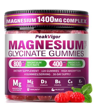 5 IN 1 Magnesium Glycinate Gummies,1400mg Magnesium Complex with Glycinate, L-Threonate, Vitamin B6, CoQ10 & Black Pepper, Organic, Non-GMO, Third-Party Tested, Gut-Friendly & Easy-to-Chew 120 Gummies