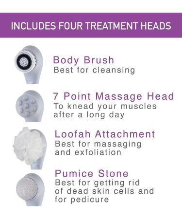 Spa Sciences NERA Shower Body Brush - 4-in-1 Multifunction Treatment for Exfoliation, Cleansing, Massaging - Includes Body Brush, Loofah, Pumice Stone, Massage Head - All Skin Types - Buy Online on GoSupps.com
