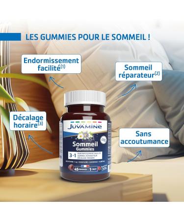 JUVAMINE - Gummies Sommeil- Endormissement facilit - Sommeil r parateur - D calage horaire - Passiflore - Camomille - Aub pine - M latonine - 45 Gummies - Fabriqu en France - Buy Online on GoSupps.com