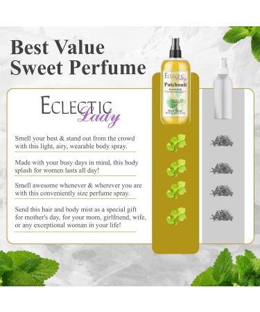 Body Spray for Women 16 Oz Patchouli Essential Oil Body Mist with Long-Lasting Fragrance Earthy & Clean Scent Reminiscent of the 1960s & 70s Light Subtle Perfume with Wood Notes 100% Paraben Free Regular Strength 16 Fl Oz (Pack of 1) - Buy Online on GoSupps.com