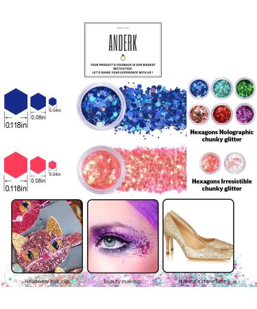 Shop Anderk 18 Boxes Glitter for Face & Body - Chunky Sequin Makeup Glitter for Nails Eyes Lips & Hair - International Shipping Available - Buy Online on GoSupps.com