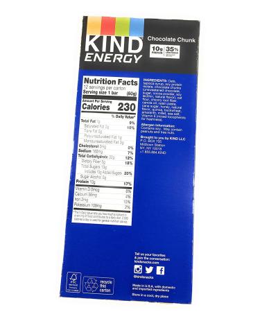 KIND Bars Energy Chocolate Chunk - 12 Pack (2.1 oz Each) | Healthy Snack Option - Buy Online on GoSupps.com