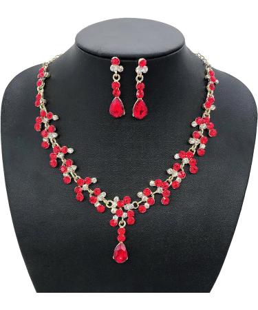 Milisente Bridal Crystal Crown & Tiara Set with Red Rhinestones - Bracelets and Earrings Included - Buy Online on GoSupps.com