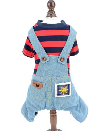 Ranphy Striped Pet Jumpsuit for Small Dogs & Cats | Cute Cotton Pajamas & Denim Jacket | Summer Overalls | Perfect for Chihuahua & Yorkshire - Red XL - Buy Online on GoSupps.com