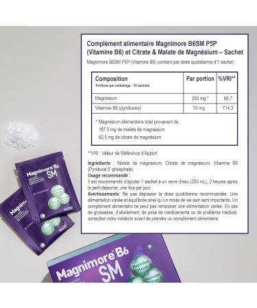  Magnimore B6 SM - Magnesium Citrate Malate with Active Vitamin B6 (P5P) - For Energy Muscle Recovery Nervous Health & Vitality - 30 Sachets - Buy Online on GoSupps.com