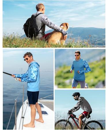 FISHEAL Men's Performance Fishing Hoodie Shirt - UPF 50+ Camo Long Sleeve with Face Mask, Sparkling Blue Camo - Size Large - Buy Online on GoSupps.com