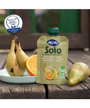 Hero Solo Organic Bottle of Banana Pear and Orange 100% Natural Organic Fruit Puree Compote without Added Sugar Gluten Free for Babies from 4 Months Pack of 18 x 100 g - Buy Online on GoSupps.com