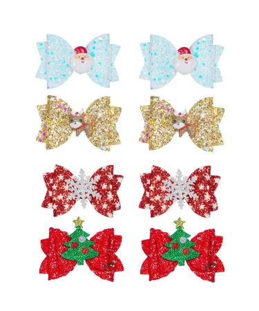 8pcs Christmas Hair Clip Christmas Headdress Christmas Sequined Bow Santa Claus Elk Snowflake Christmas Tree Accessories Glitter Hairpin Girl Party