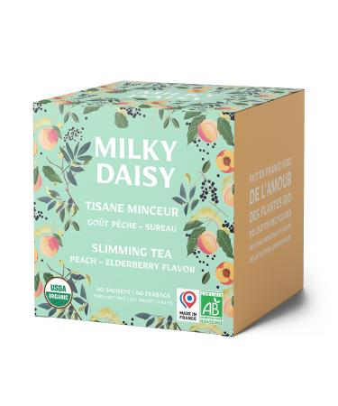 Milky Daisy - Organic Slimming Herbal Tea - Elderberry Peach Flavor - Draining and Slimming - 40 Sachets