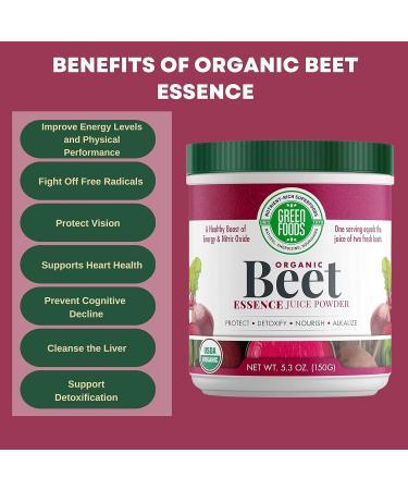 Organic Beet Essence Juice Powder - Nitric Oxide Superfood for Energy & Detox | Green Foods | 5.3oz (30 Servings) + Bonus Key Chain - Buy Online on GoSupps.com