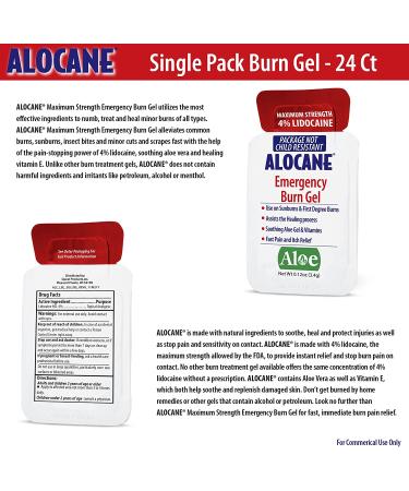 Alocane Emergency Burn Gel 4% Lidocaine Individual Packets - 24 Ct - Commercial Grade for Restaurants, Manufacturing & Heat-Related Work Environments - Buy Online on GoSupps.com