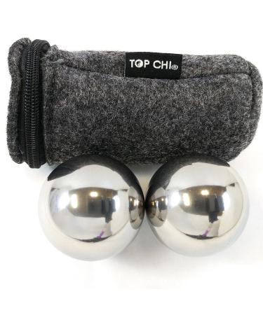 Top Chi 1 lb. 1.5 Inch Solid Stainless Steel Baoding Balls with Carry Pouch. Non-Chiming Chinese Health Balls for Hand Therapy, Exercise, and Stress Relief