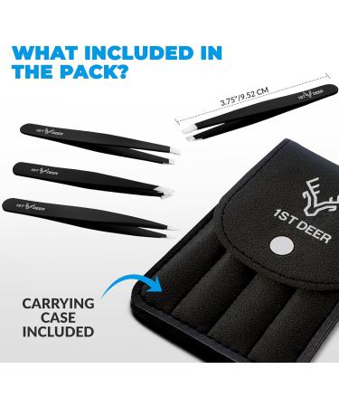 Deer Precision Tweezers Set - Stainless Steel, Professional Ingrown Hair Remover with Carry Pouch for Men & Women - Buy Online on GoSupps.com