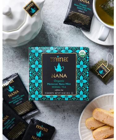 Mina Organic Moroccan Nana Mint Herbal Tea - Caffeine Free, Soothing Herbal Tea | 15 Biodegradable Sachets - Buy Online on GoSupps.com