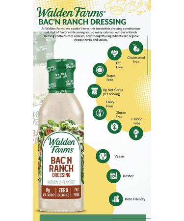 Walden Farms Bacon Ranch Dressing 12 oz - Sugar Free, 0g Net Carbs, 2 Pack 12 Fl Oz - Buy Online on GoSupps.com