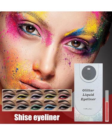 Shimmer Glitter Eyeshadow Quick Dry Colourful Pearl Liquid Eyeliner for Eye Beauty - Coloured Liquid Eyeliner Makeup Multifunctional Sparkling & Shimmer Eyes Makeup for Women Girls - Buy Online on GoSupps.com