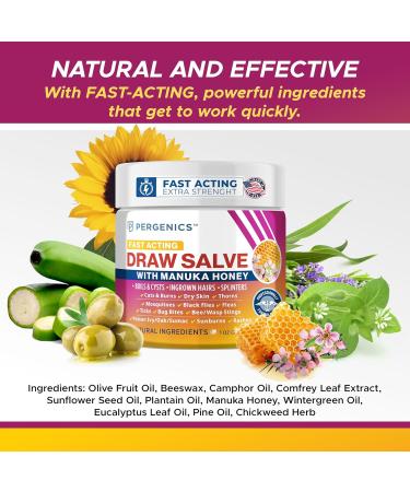 Pergenics Drawing Salve with Real Manuka Honey Ointment for Ingrown Hair Boil & Cyst Splinter Remover Bug Spider Bites Bee Sting Mosquito bite Itch Poison Ivy Minor Cuts Burns 1 Oz - Buy Online on GoSupps.com