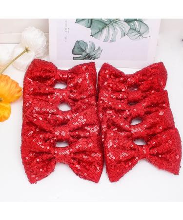 12 Pieces Red Sequin Cheer Hair Bows - Large 4.7 Inch Alligator Clips Hair Accessories for Girls, Toddlers, Cheerleaders, Teens, College Sports - Buy Online on GoSupps.com