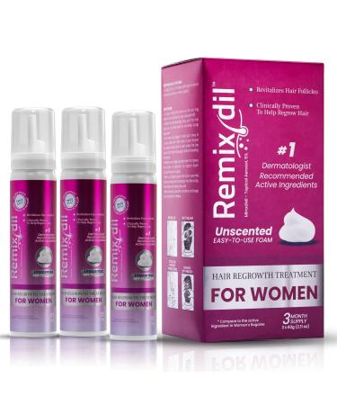 Remixidil Womens 5% Minoxidil Foam | Hair Regrowth Treatment for Women | Clinically Proven Formula for Hair Loss and Hair Growth | Unscented Topical Aerosol Treatment for Thinning Hair | 3-Month Supply