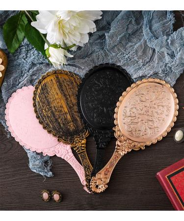 AKOAK Retro Pattern Handle Makeup Mirror - Portable Hand-held Lace Mirror in Rose Gold - Buy Online on GoSupps.com