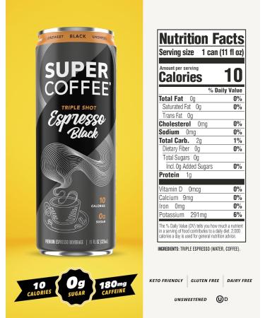 Buy SUPER COFFEE Espresso - Iced Keto Coffee (0g Sugar 10 Calories) | 12 Pack Cold Brew Soy-Free & Gluten-Free Triple Shot (11 Fl Oz - Buy Online on GoSupps.com
