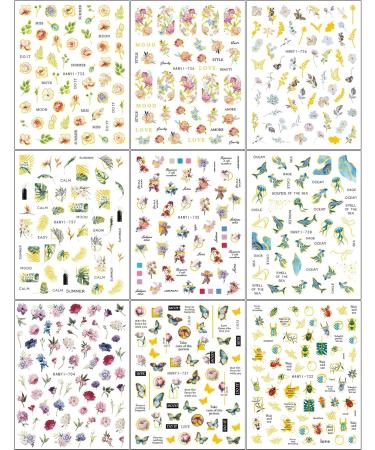 JMEOWIO 9 Sheets Flower Nail Art Stickers Decals Self-Adhesive Spring Floral Letter Nail Supplies Nail Art Design Decoration Accessories - Buy Online on GoSupps.com