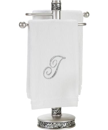 Monogrammed Fingertip Towels - Set of 4, Personalized Gift in Silver Embroidery - 100% Cotton, Soft Velour Finish - Bathroom/Kitchen/Spa Towels - Initial D (White) - Buy Online on GoSupps.com