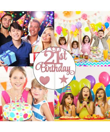 21st Birthday Cake Topper 2 PCS Cake Topper Happy 21st Birthday Cake Topper Double Sided Glitter Card Cake Decorations with Stars for Birthday Anniversary Party Decorations - Buy Online on GoSupps.com