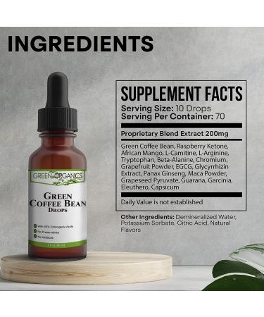 Green Organics Green Coffee Bean Liquid Extract - 2 Fl Oz | Weight Loss Supplements | Suppresses Appetite, Boosts Metabolism | 100% Natural | No Preservatives or Additives - Buy Online on GoSupps.com