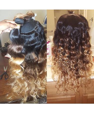 12A Ombre Body Wave Bundles With Closure - Brazilian Virgin Remy Human Hair Extensions in T1B/4/27 - 3 Bundles with 4x4 Lace Closure - Mixed 3 Tone Color - 14 16 18+12 Inches - Buy Online on GoSupps.com