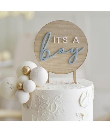 Ginger Ray Blue It's a Boy Wooden Cake Topper for Baby Shower Cake Decoration Neutral Blue Cake Topper - Buy Online on GoSupps.com